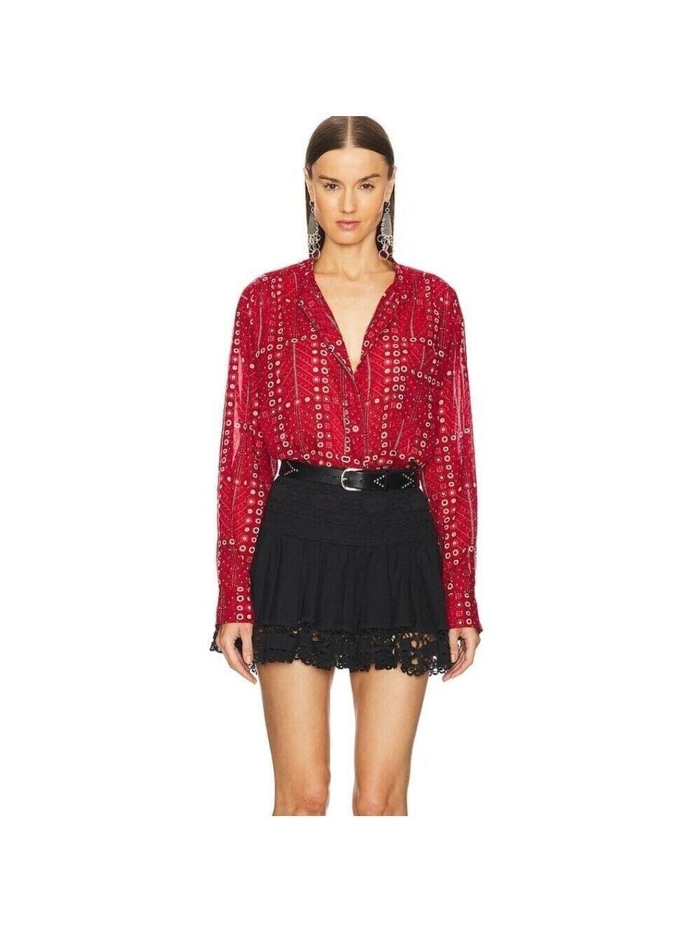 NWT Isabel Marant Etoile Mexika Top in Red Button Down 36